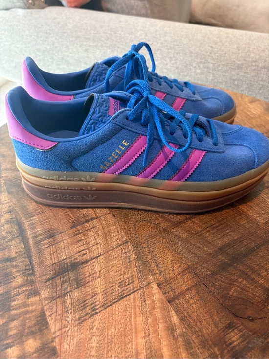 adidas Shoes - adidas Gazelle Platform Sneakers in Blue with Pink Accents